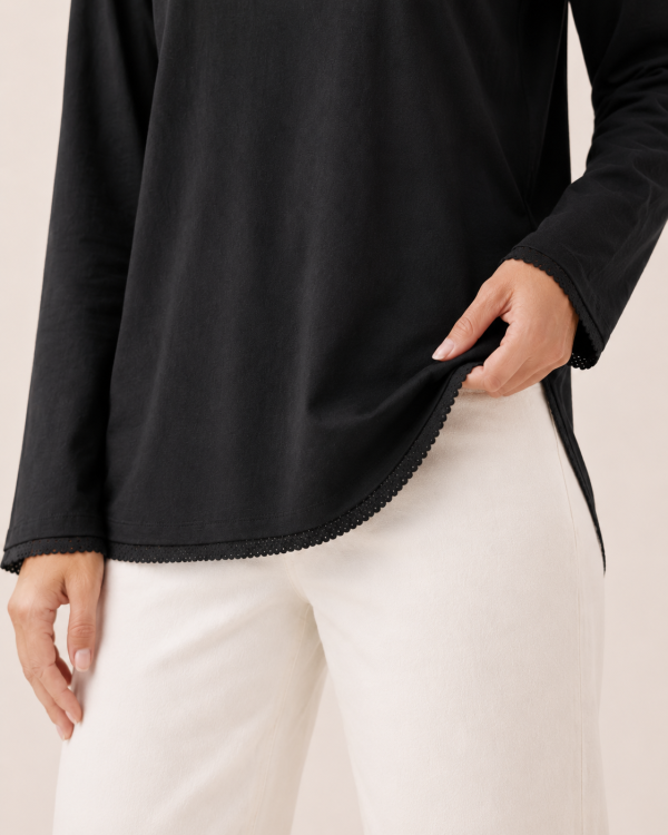 The  guipure lace Long Sleeve-black